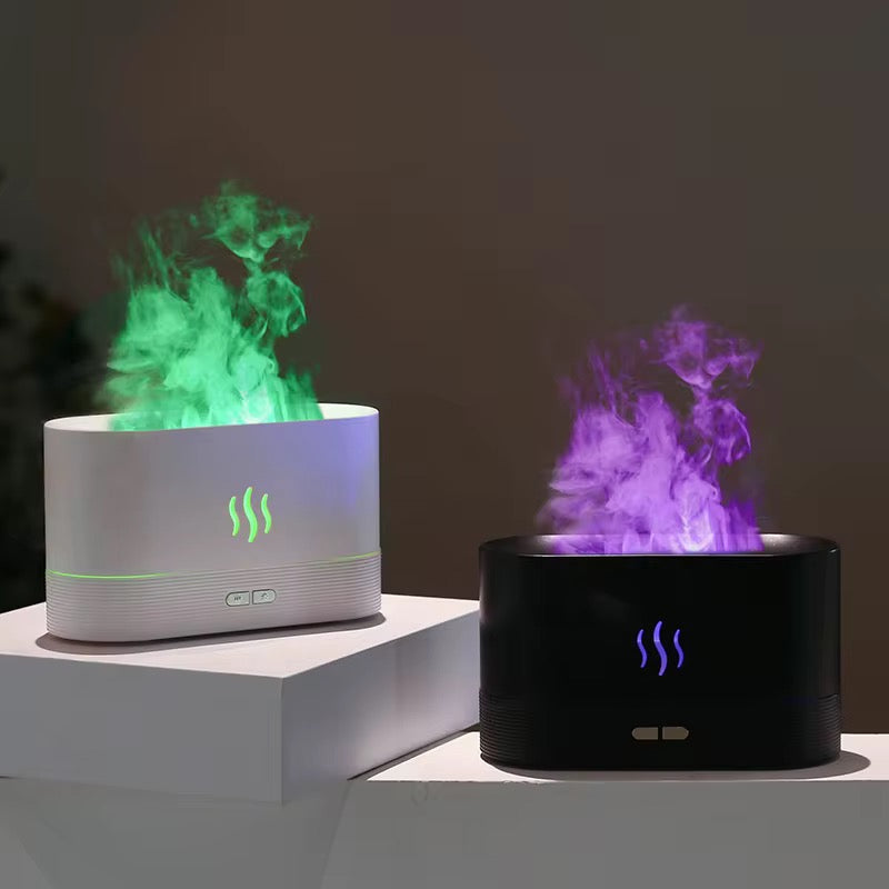 Humidificateur d'air ABHI Diffuseur d'arôme d'huile essentielle - Style de flamme simulée 7 couleurs Lumières Brume de machine d'aromathérapie