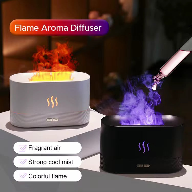 Humidificateur d'air ABHI Diffuseur d'arôme d'huile essentielle - Style de flamme simulée 7 couleurs Lumières Brume de machine d'aromathérapie