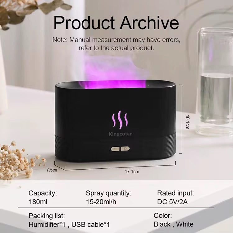 Humidificateur d'air ABHI Diffuseur d'arôme d'huile essentielle - Style de flamme simulée 7 couleurs Lumières Brume de machine d'aromathérapie