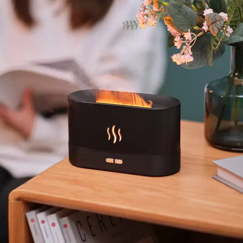 Humidificateur d'air ABHI Diffuseur d'arôme d'huile essentielle - Style de flamme simulée 7 couleurs Lumières Brume de machine d'aromathérapie