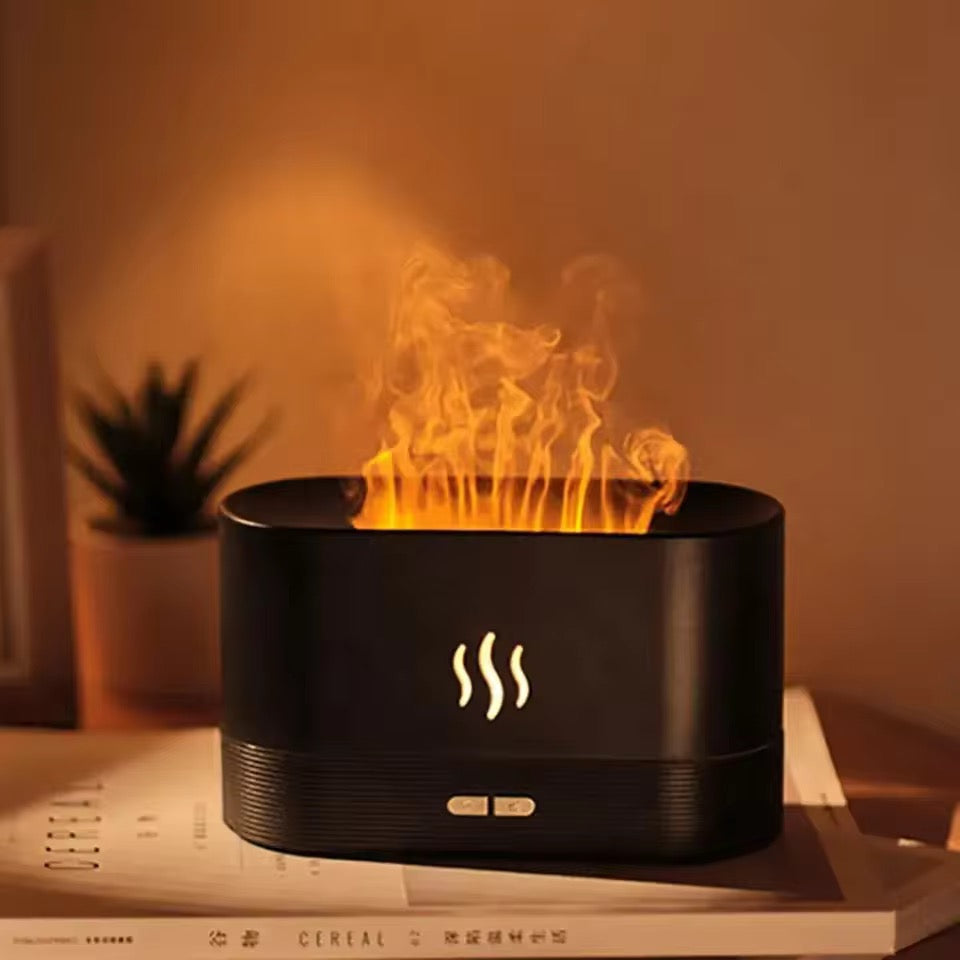 Humidificateur d'air ABHI Diffuseur d'arôme d'huile essentielle - Style de flamme simulée 7 couleurs Lumières Brume de machine d'aromathérapie