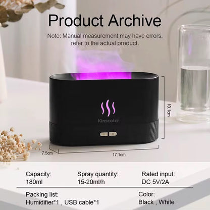 Humidificateur d'air ABHI Diffuseur d'arôme d'huile essentielle - Style de flamme simulée 7 couleurs Lumières Brume de machine d'aromathérapie
