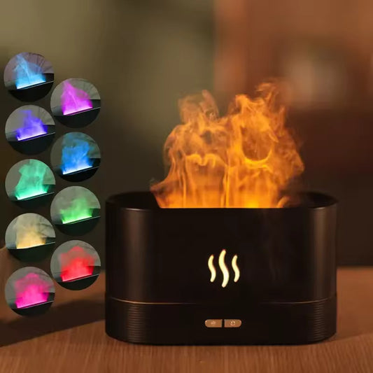 Humidificateur d'air ABHI Diffuseur d'arôme d'huile essentielle - Style de flamme simulée 7 couleurs Lumières Brume de machine d'aromathérapie